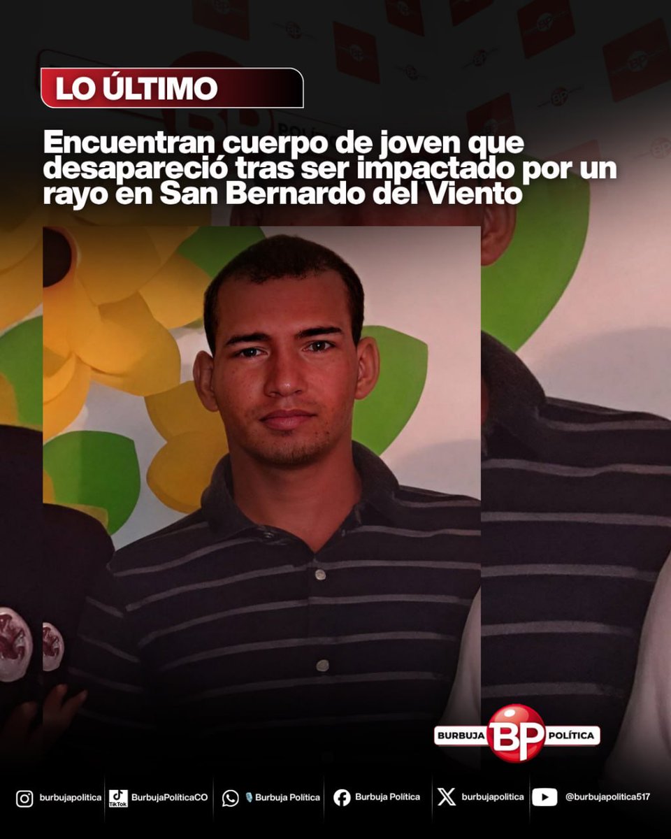 marchenojob's tweet photo. #Atención Encuentran cuerpo de joven que desapareció tras ser impactado por un rayo en San Bernardo del Viento

Luego de varias horas de búsqueda, fue hallado el cuerpo de Daniel Martínez Morales, el joven que había desaparecido tras ser alcanzado por una descarga eléctrica mientras realizaba labores en el río Sinú, en jurisdicción del municipio de San Bernardo del Viento.

El hallazgo se produjo en el sector conocido como Boca del Medio, en la zona de Tinajones, donde familiares, pescadores, organismos de apoyo y miembros de la comunidad adelantaban intensas labores de rastreo desde que se reportó la emergencia.

De acuerdo con la información conocida, Daniel se encontraba desarrollando actividades en el río cuando fue sorprendido por una tormenta eléctrica. Testigos señalaron que una descarga cayó en el sector donde se encontraba, provocando su desaparición en las aguas.

La noticia del hallazgo ha generado profundo dolor entre familiares, amigos y habitantes del municipio, quienes permanecieron atentos al desarrollo de la búsqueda con la esperanza de encontrarlo con vida.

La comunidad de San Bernardo del Viento ha expresado su solidaridad con los seres queridos del joven, mientras familiares y allegados lamentan su fallecimiento y elevan oraciones por su descanso eterno.
