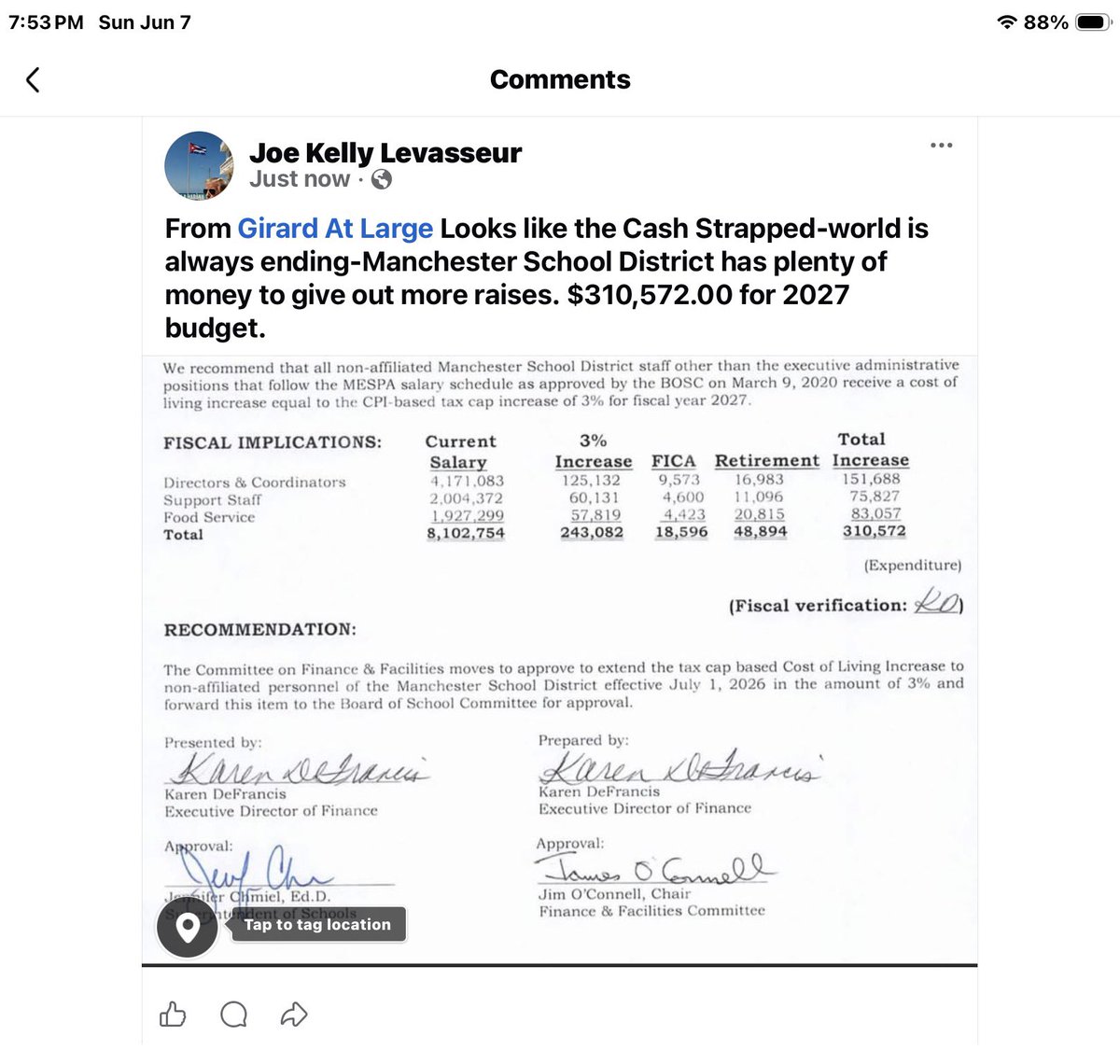 joekellynh's tweet photo. The Cash strapped Manchester school district, crying all the time that it doesn’t have any money, the state doesn’t provide enough, enrollment is way down,  a still keep giving out raises. @victoria4nh @CrissyKantor @JBartlett_NH https://t.co/yQIhaqCr4e