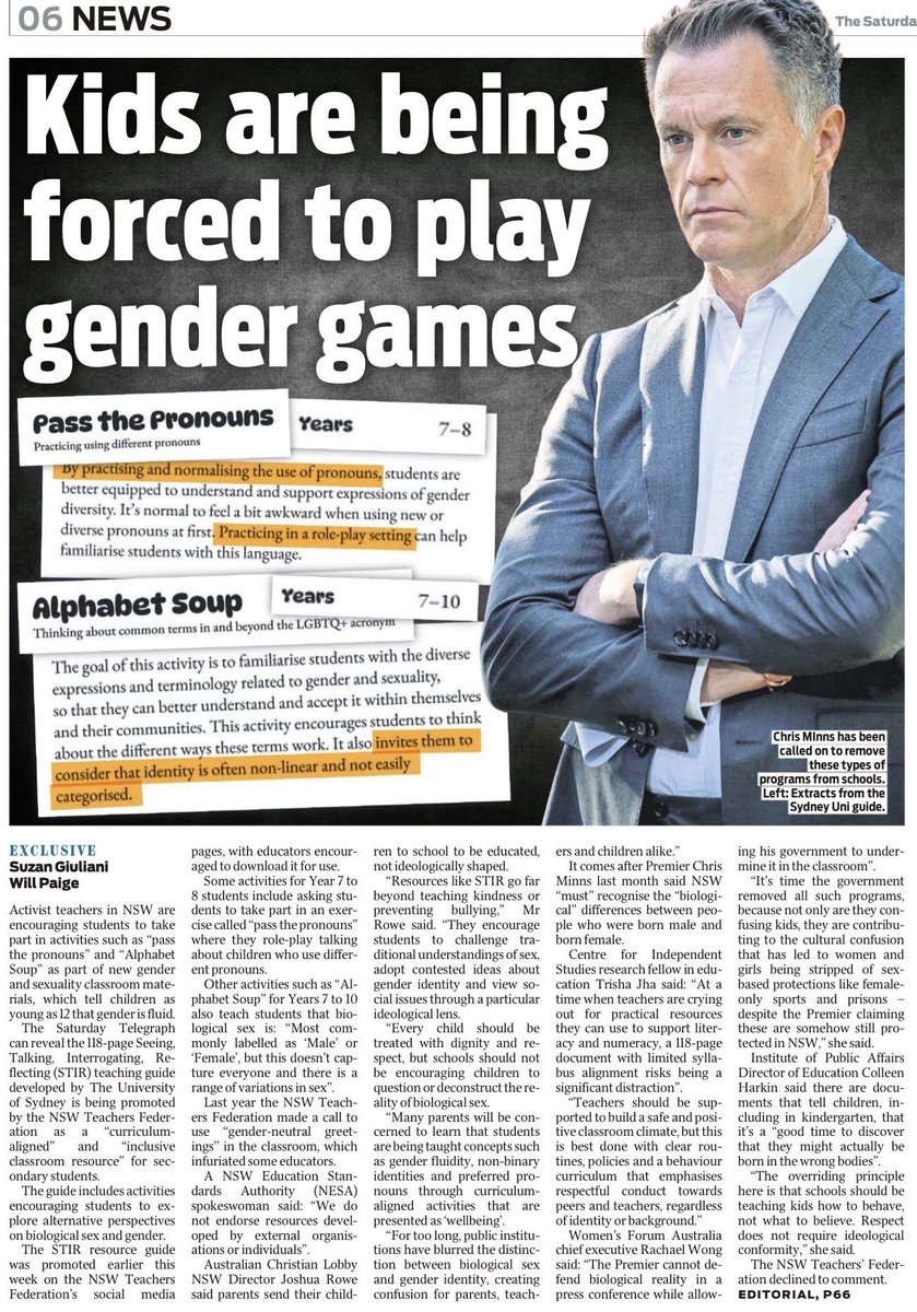 RachaelWongAus's tweet photo. 🚨 “The Premier cannot defend biological reality in a press conference while allowing his government to undermine it in the classroom”.

I spoke to @dailytelegraph’s @suzangiuliani for two stories over the weekend raising the alarm about the indoctrination of kids in NSW schools.

🔗 'NSW teachers Federation promotes controversial gender guide': https://t.co/uLor6kXjva

🔗 'Educators and parents call for urgent review of school gender and sex lessons': https://t.co/rD8o5W2rUv

cc: @ChrisMinnsMP @pruecar #NSWpol