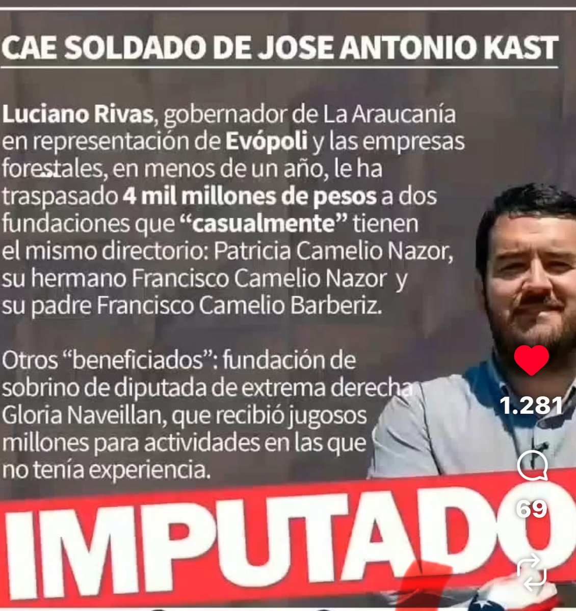 Noalguve's tweet photo. @El_Ciudadano LUCIANO RIVAS GORE DE LA ARAUCANÍA REPUBLICANO, CON TREMENDA HISTORIA DE ROBO‼️ LOS QUE HABLAN DE FUNDACIONES Y CASO CONVENIOS AQUÍ UN GRAN EJEMPLO ‼️ https://t.co/tl7q14TlNk