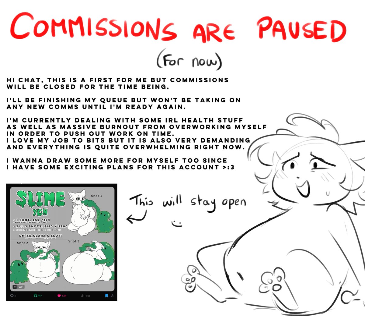Saltico_owo's tweet photo. Kinda self explanatory but regular commissions are closed for the time being :)
Slime YCH is staying open and will be pinned to my profile! https://t.co/hUrBGN24LN