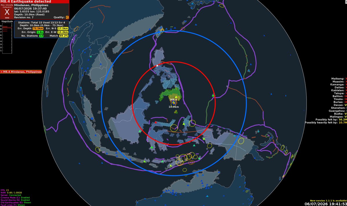 FocusFR_'s tweet photo. 🔴 ALERTE • Un puissant séisme de magnitude 8,2 vient de frapper les Philippines 🇵🇭. Une alerte tsunami est en cours. (EMSC) https://t.co/60nU4CgY5o
