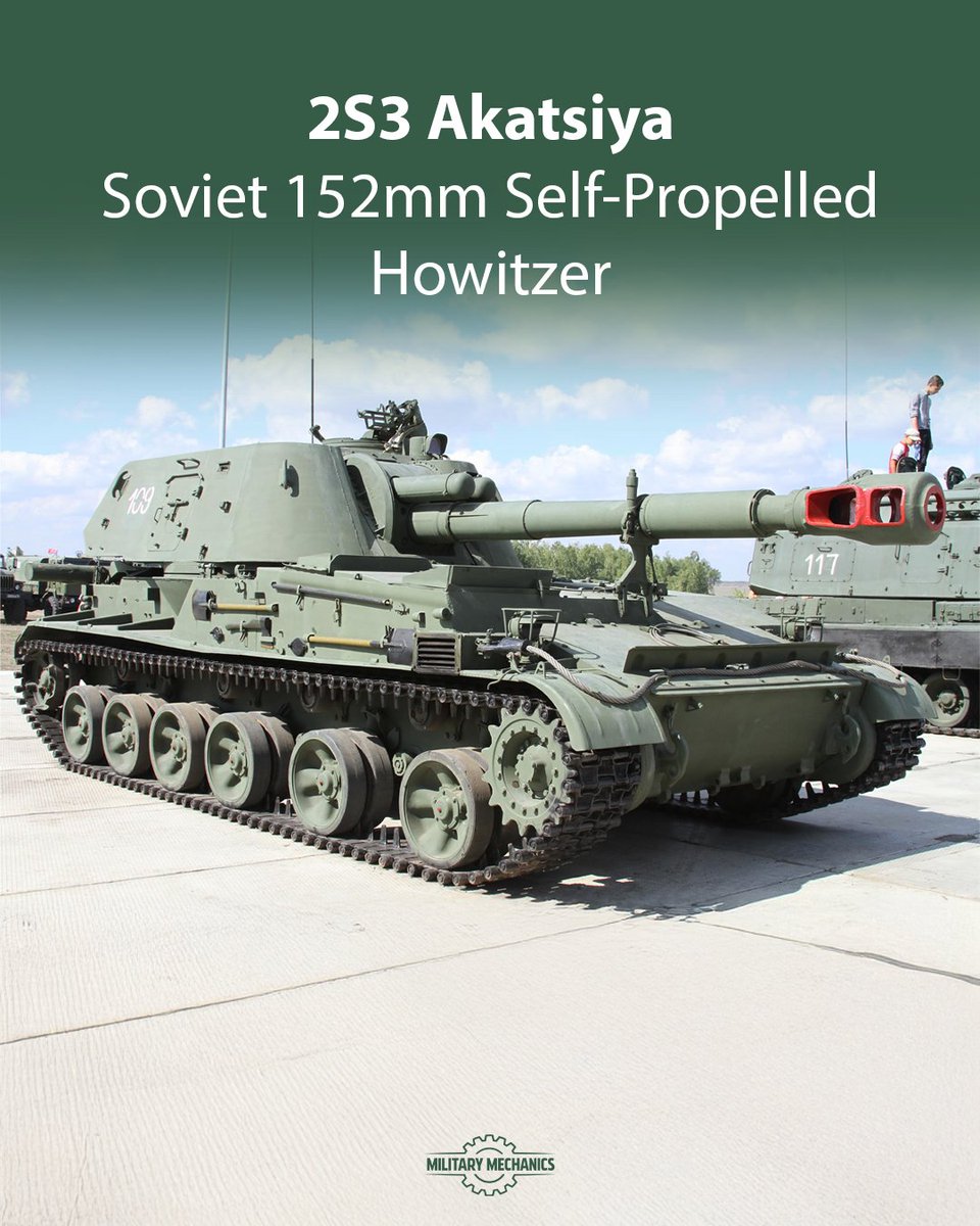 MilitaryMechs's tweet photo. The 2S3 Akatsiya has delivered 152 mm artillery fire since 1971, remaining one of the world's most widely used self-propelled howitzers through decades of combat service.
#Artillery #SovietHardware #MilitaryMechanics https://t.co/8tjWwc1xOF