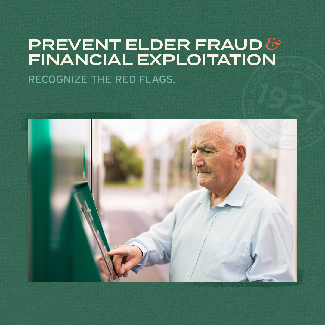 CandFBank's tweet photo. Every day, scams target seniors for financial exploitation. Watch for behavior changes as red flags. 👉Here are some red flags to watch for: https://t.co/DOlWESyyH0 #ElderFinancialAbuse #FraudAwareness #CFBank https://t.co/o2ZERCEM86