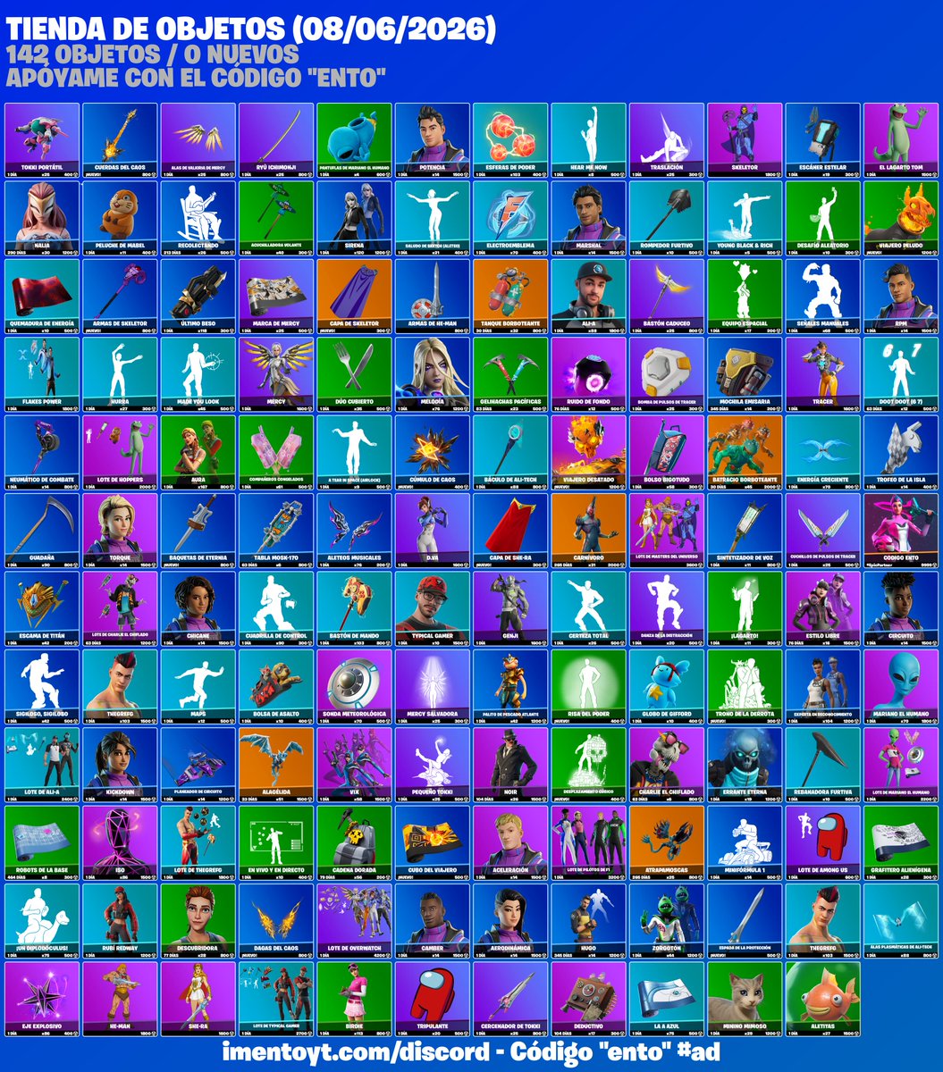 imentoyt's tweet photo. Tienda de #Fortnite del 08/06/2026

Puedes comprar aquí: https://t.co/shjk1f8EcP

Apóyame usando el código “ento”, me ayudas mucho ❤ #EpicPartner

La tienda tiene un valor de 134800 paVos. https://t.co/AckaA8Ufsm