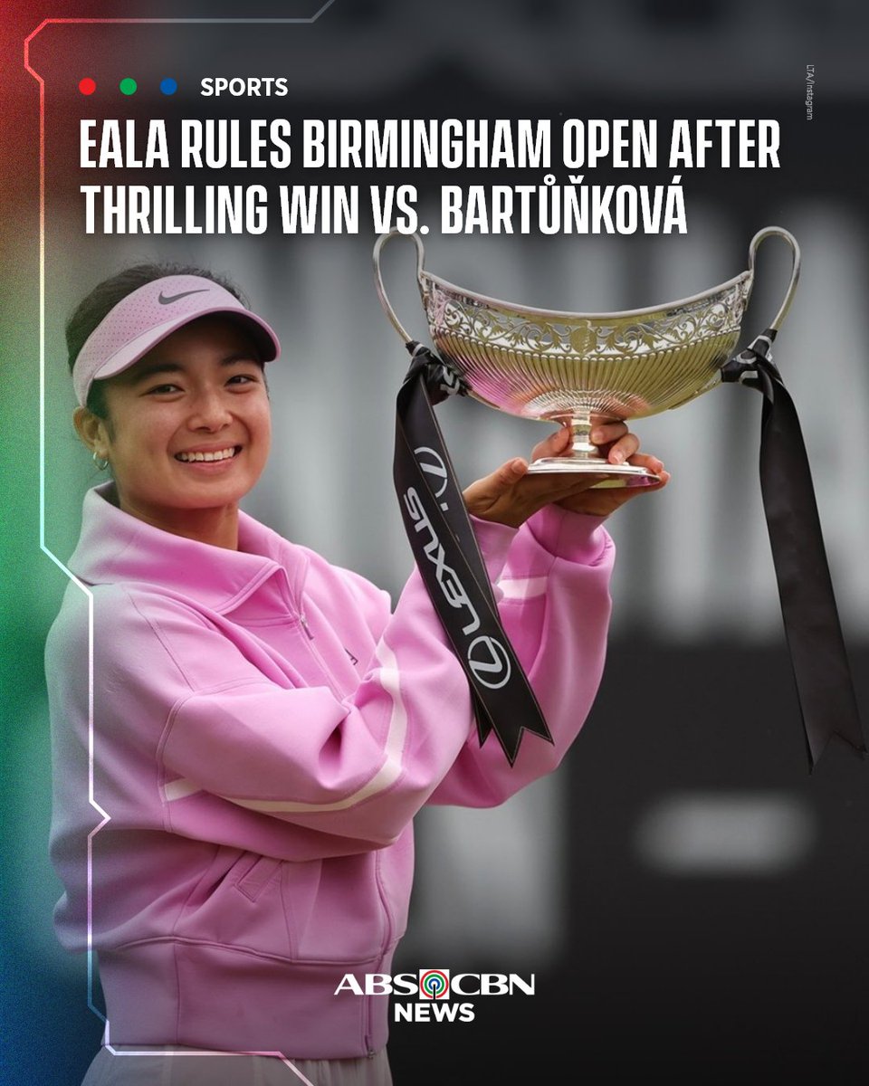 ABSCBNNews's tweet photo. ALEX EALA IS THE BIRMINGHAM OPEN CHAMP 🇵🇭🏆

The Pinay star took down Nikola Bartůňková in a spectacular three-set battle to win the Birmingham Open. Trailing after the first set, she fought all the way back to take the crown (5-7, 6-3, 7-5).

Full story: https://t.co/3QMpoBCqWk https://t.co/deGg18F86B