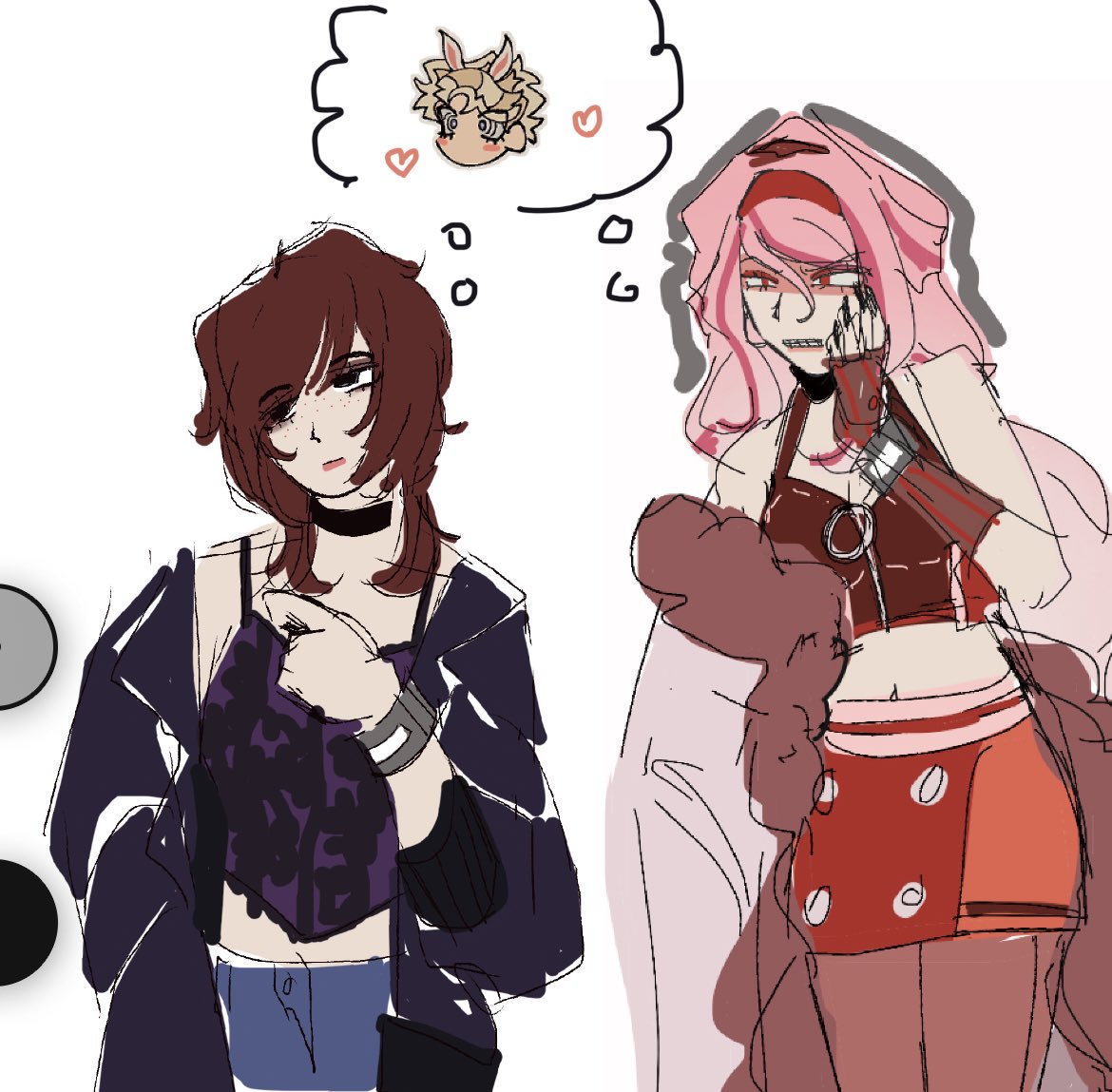 squinvious's tweet photo. normally when i make sonas i try to make them look at least a bit like me but. looking at friday compared to one that looks more like me. yeah she's all personality based with a few quirks LOL at least we both love the stupid rabbit https://t.co/80Yt5ZQg95