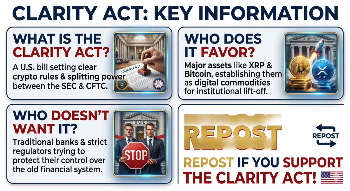 barontrump47's tweet photo. ❓ What is the CLARITY Act?

🇺🇸 Repost if you support the CLARITY ACT! 🚀📈 https://t.co/WcQlOAO7IW