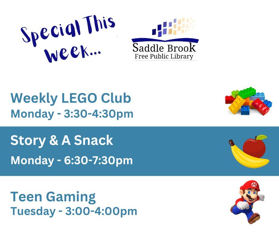 SaddleBrookLib's tweet photo. We have a busy week lined up for the kids and teens. https://t.co/Iq0dIeV2PH