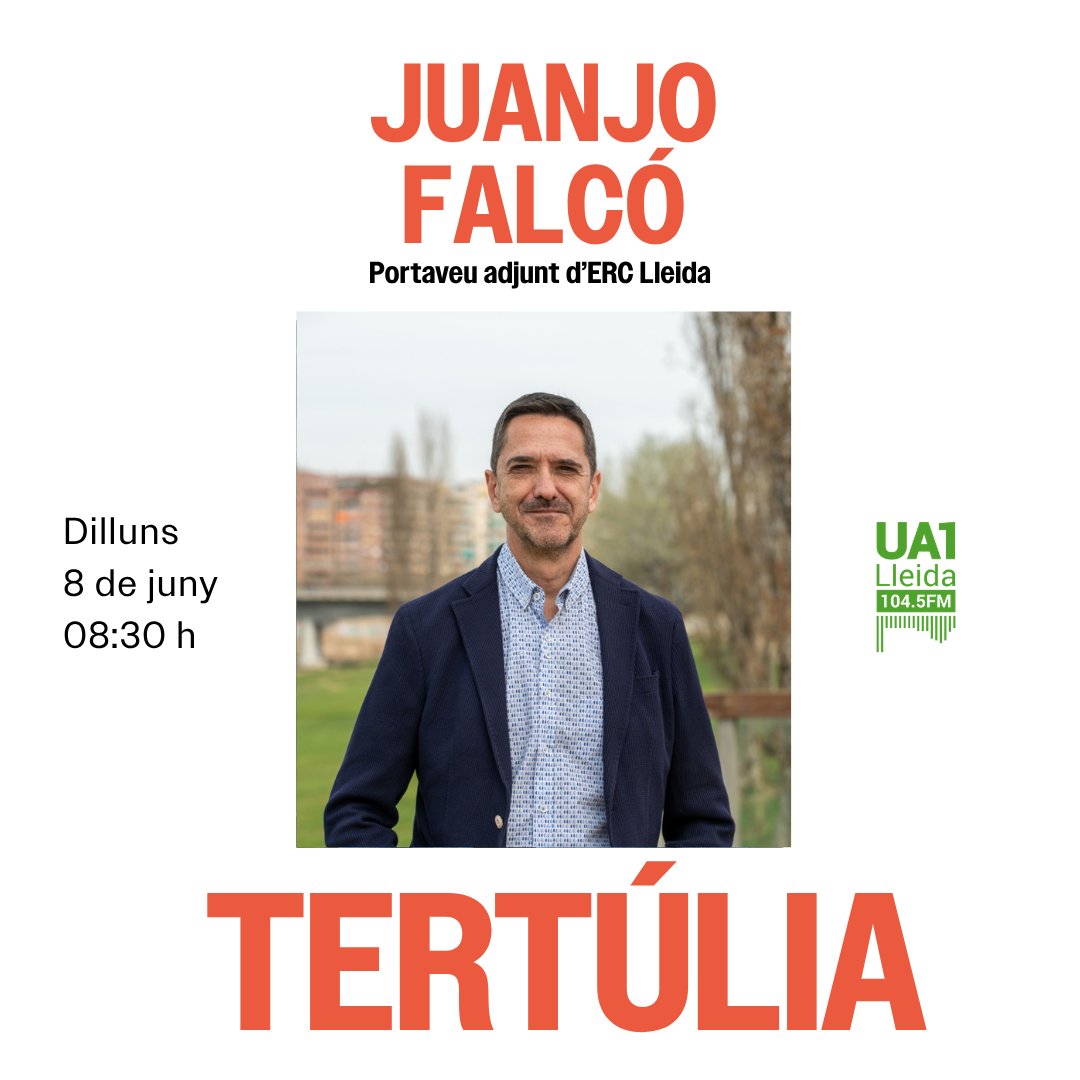 ercpaeria's tweet photo. 📻 DILLUNS DE RÀDIO!   

El portaveu adjunt d'@ercpaeria Juanjo Falcó (@Juanjofalco) participa avui a la tertúlia política del programa 'Un Dia Més' d'@Ua1FM.   

👉En directe a 104.5FM o al seu canal de YouTube
https://t.co/QkTDGDE5LK https://t.co/1CHeaQT7Us