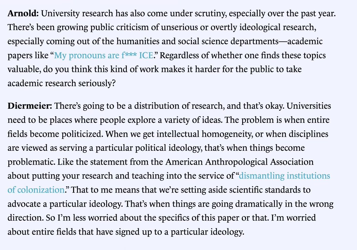 neetu_arnold's tweet photo. One of the report’s commissioners is Vanderbilt chancellor Daniel Diermeier, whom we were lucky to interview @CityJournal several months ago 

Even at that time, he was willing to confront the problem of politicized research & academic departments—a problem admins rarely acknowledge

Glad to see this report elaborating on these issues

https://t.co/DKbe5u8agw