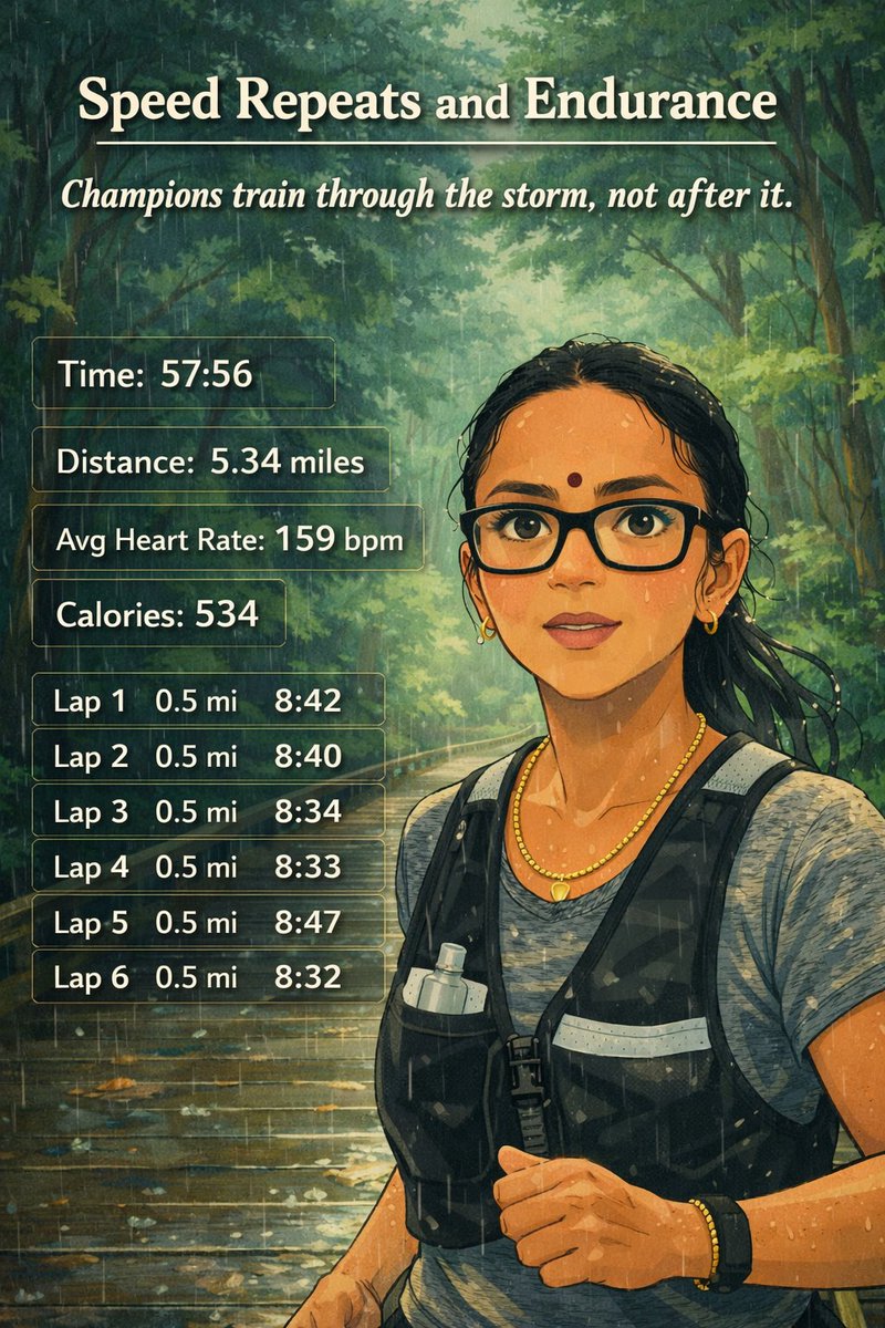 Jayalakshm61866's tweet photo. Rain doesn’t stop the rhythm — it fuels it. Every drop is a reminder that strength is built in motion.” 🌧️🏃‍♀️ #SpeedRepeats #Endurance #womenFitness https://t.co/4N8Ovz6Wxz