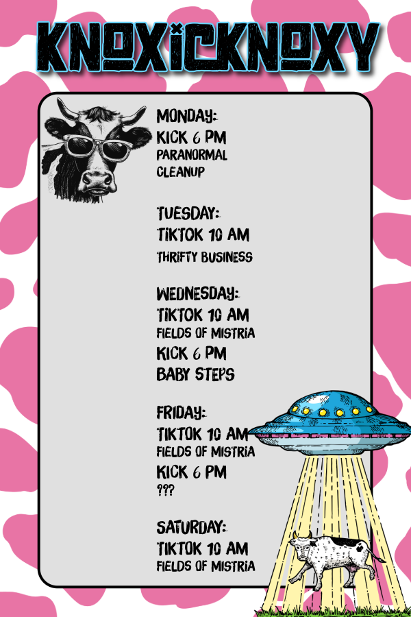 KnoxicKnoxy's tweet photo. This weeks schedule thus far!
The celebration continues on @kick 
Much love!
@kickcommunity @tiktok_us https://t.co/ETTmoetAia