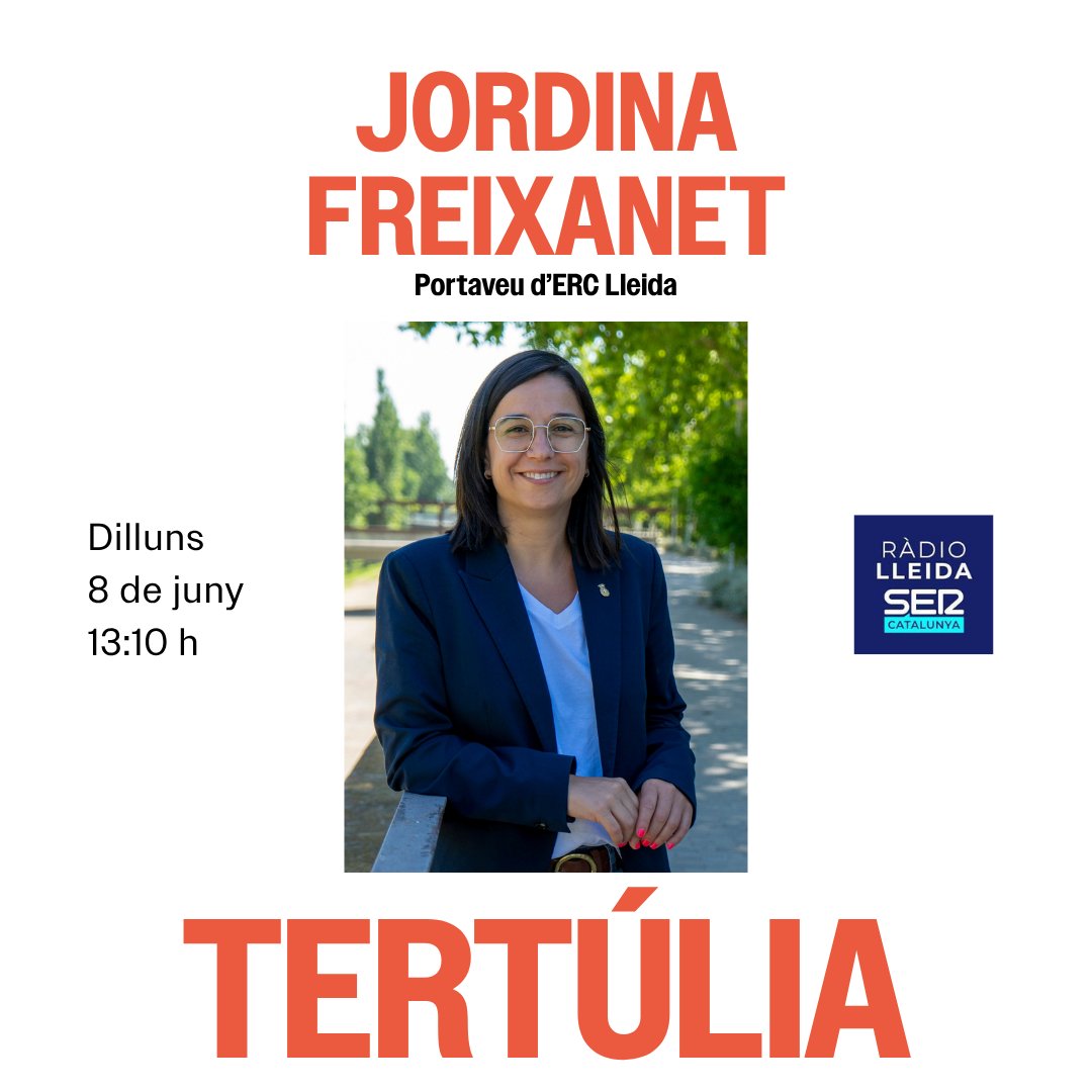 ercpaeria's tweet photo. @Juanjofalco @Ua1FM 👥La portaveu Jordina Freixanet (@jfreixanet) participa a la tertúlia política de @SERLleida a partir de les 13:10 hores al programa 'Aquí Lleida'. https://t.co/iGcxHncwag