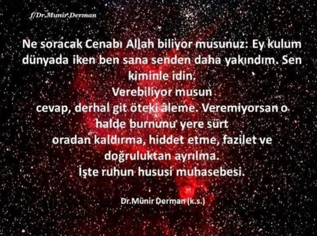 hicransab's tweet photo. Ne soracak Cenâb-ı Allah biliyor musunuz.? 
Ey kulum, dünyada iken Ben sana senden daha yakındım.
Sen kiminle idin?

Verebiliyor musun cevap..?

Dr. Münir Derman Hz. (k.s.) https://t.co/wVzXrwuY2D