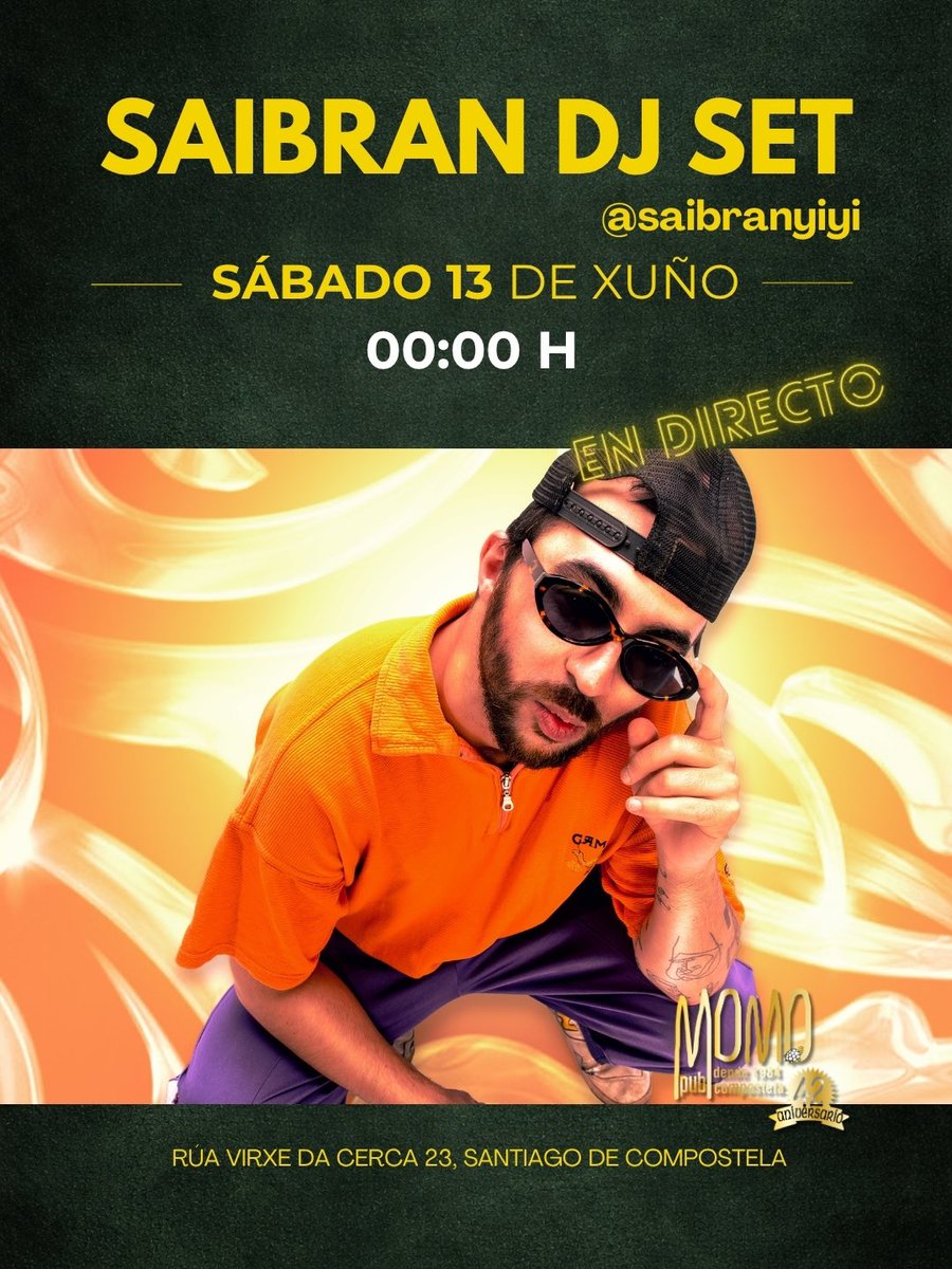 PubMomo's tweet photo. SÁBADO DE FESTA NO MOMO CON SAIBRAN DJ SET!
O corpo pídeche pista? Pois o vindeiro sábado imos queimar a noite compostelá coa enerxía e a versatilidade de Saibran (@saibranyiyi)

Sábado, 13 de xuño Ás 00:00 h

#dj #musica #directo #planazo https://t.co/mX0FEM2Ao0