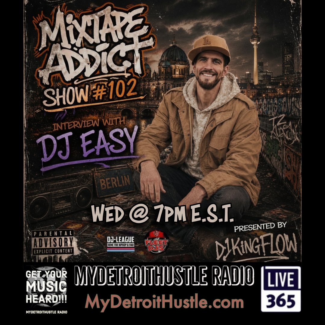 mydetroithustle's tweet photo. Check out DJ King Flow’s Mixtape Addict Show #102 with DJ Easy this Wednesday at 7pm E.S.T. on MyDetroitHustle Radio, home of the world’s hottest underground, independent and unsigned hip hop. Listen live @ https://t.co/2xlDwQ71r6 or the live365 app. @DJKingFlow @DJEasyBerlin https://t.co/WoeBc7xkbK