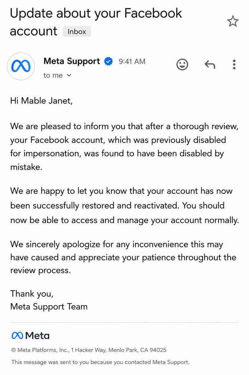 Cyber_sytm's tweet photo. ✅ Another Facebook Account Successfully Restored
If your Facebook or Instagram account is suspended or disabled, use the proper recovery channel to regain access safely and securely. https://t.co/1x1K3cgH73