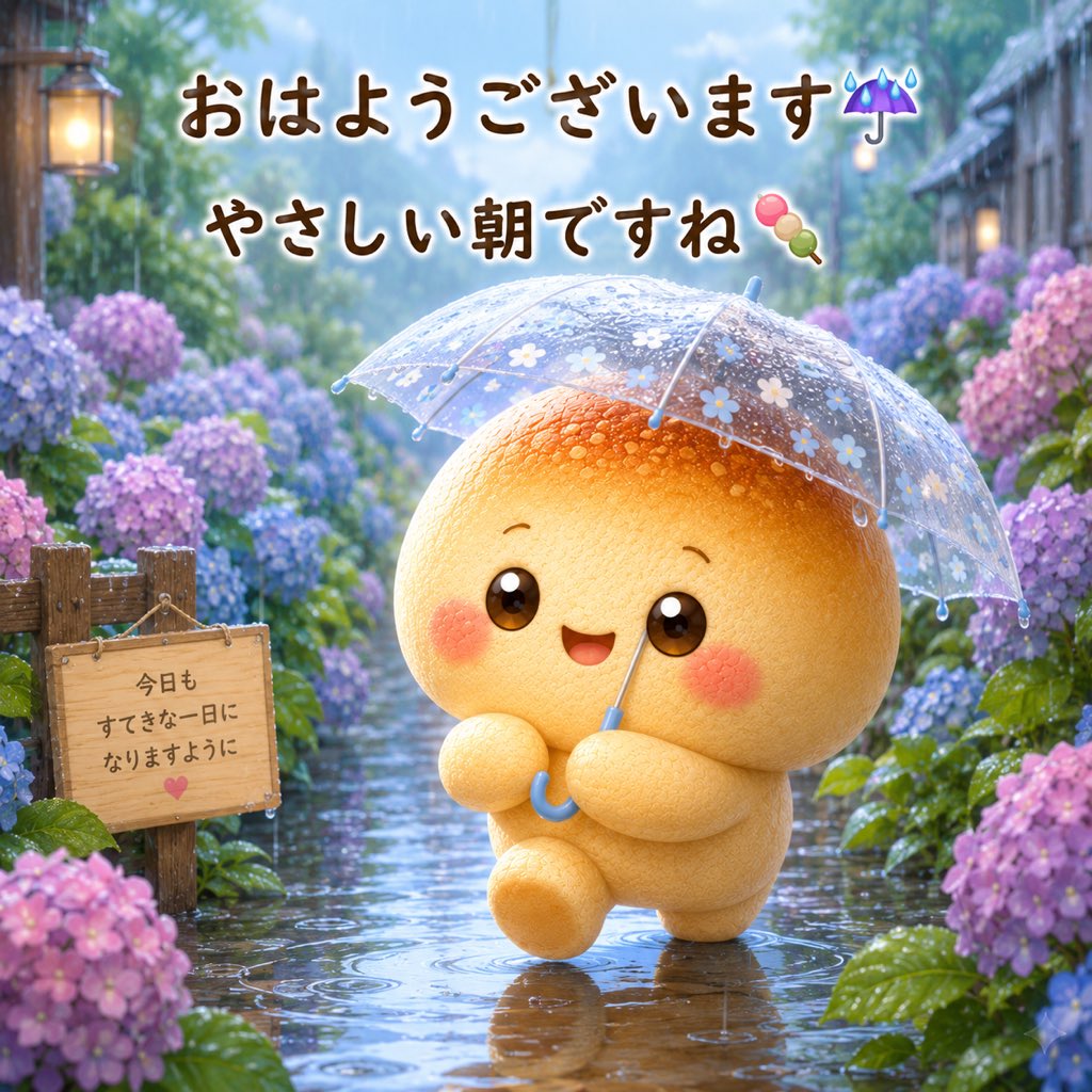 pan_akane_pan's tweet photo. おはようございます☔🍡

やさしい雨の朝ですね😊

色とりどりのあじさいを眺めながら
のんびり歩いています☂️🌸

雨の日は少しだけ歩くペースをゆるめて、
心にも余裕を持って過ごしたいですね✨

今日も穏やかな一日になりますように🍀💕 https://t.co/AhUAi2tj5H