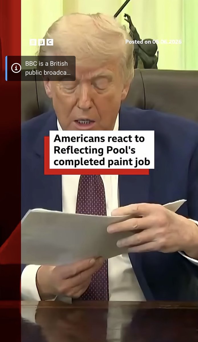 CokThor's tweet photo. Toxic Rancid Orange dRUMPf Pox Americana Sepsis Spew Tidy Bowl Blue LIME REPO Ruination  ~ Eff Him And This Shit On A Stickitecture Crapola! 
—-
Americans react to Reflecting Pool's completed paint job #BBCNews

https://t.co/IfGWnOQrD8 https://t.co/CCWv6KxQ5m