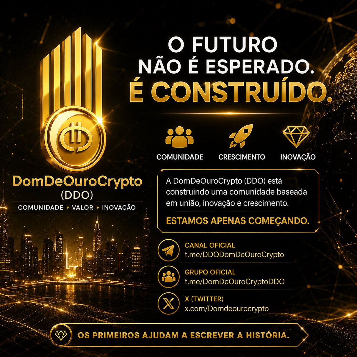 Domdeourocrypto's tweet photo. 💎 Todo grande projeto começou com um pequeno grupo de pessoas que acreditou primeiro.

A DomDeOuroCrypto (DDO) está construindo uma comunidade baseada em união, inovação e crescimento.

🚀 Estamos apenas começando.

Cada novo membro fortalece a comunidade.
Cada nova ideia ajuda a construir o futuro.
Cada passo nos leva mais longe.
Se você acredita no poder da comunidade, acompanhe o DDO desde o início.
📢 Canal Oficial:
https://t.co/BBGUWGBXJ8

👥 Grupo Oficial:
https://t.co/rML9ISP0k8

#DDO #DomDeOuroCrypto #Crypto #Blockchain #Web3 #Comunidade