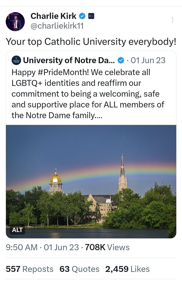CforCatholics's tweet photo. WHAT CHARLIE KIRK TEXTED ME: The failure and cowardice of Catholic leaders, especially the Bishops, to put an end to these types of LGTBQ scandals, prompted Charlie Kirk to send me this text message on June 1, 2023:

CHARLIE: "Stuff like this prevent good people from converting like me"

MY REPONSE:
"Charlie, Your righteous anger at this would make the God Man proud...for it was the Savior himself who found His Father's house...full of a den of thieves. Yet instead of leaving it...He cleaned up house and threw em out...restoring "ortho-doxy"...greek for "correct teaching" back.

I cannot thank you enough for the example of Faith you do show for you are more "Catholic" than most Catholics.

At the same time...its simple.

The US is full of people and leaders who stand for everything the US is not. If I looked at the Bidens and Obamas to determine if I wanted to become American...I would run the other direction. Instead....I look to the documents our Country is founded on...and thereupon make my choice to be and die if necessary...to be an American. 

Its no different in the Catholic Church. The place is full of sinners...but the doctrine is solid with an intellectual arsenal able to answer any challenge posed to it...and with a roster of "Founding Fathers" who gave blood defending it.

One day I predict youll join and become even greater than you are now. In the meantime keep up good work. Pray for me as I do for you daily here at St Bernadette." @USAYep

Thankfully, Charlie started to see past the human weaknesses of the Church availing himself of the graces of attending Daily Holy Mass in the last months of his life and wearing the St Michael Medal around his neck that fateful September day.