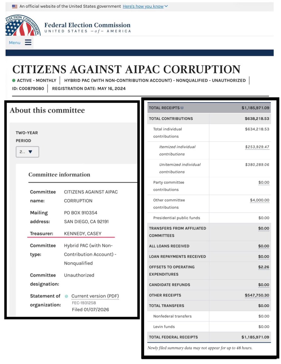 cwebbonline's tweet photo. Are ya’ll still pretending this is about principles and transparency?

Track AIPAC’s PAC: All of their endorsed candidates split donations with them. https://t.co/13cMvOlnxA