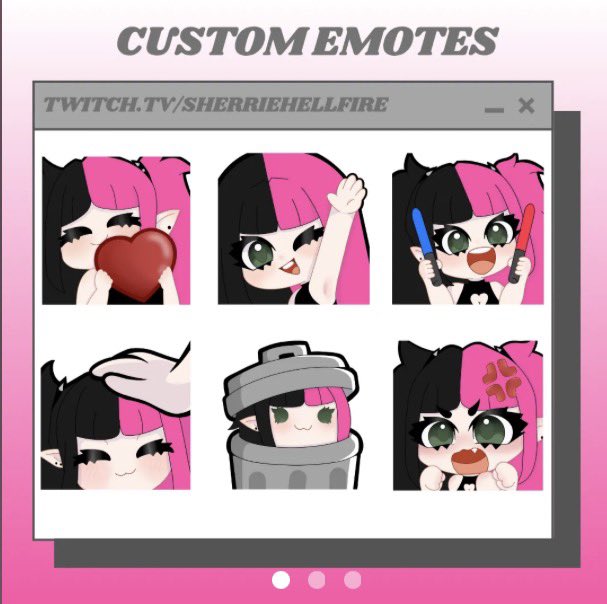 sherriehellfire's tweet photo. @liviejpg Hai!!! I do a bunch of emotes and I have a whole list of them all!! Here’s some examples with the Streamer’s link! 

You can order here: https://t.co/mdrNNgiin0 https://t.co/CtYbNeW6a6