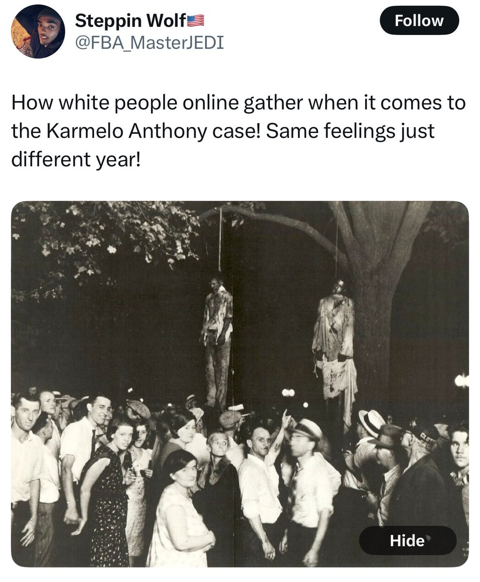 memeticsisyphus's tweet photo. The people in that tree (Thomas Shipp and Abram Smith) confessed to murdering a young man and raping his fiancee. A third member of their stickup crew fled prior to the murder because he didn’t want to attack a man he knew. He was not hung and served a sentence in prison for accessory to murder. He confirmed these men committed the murder and rape as well.