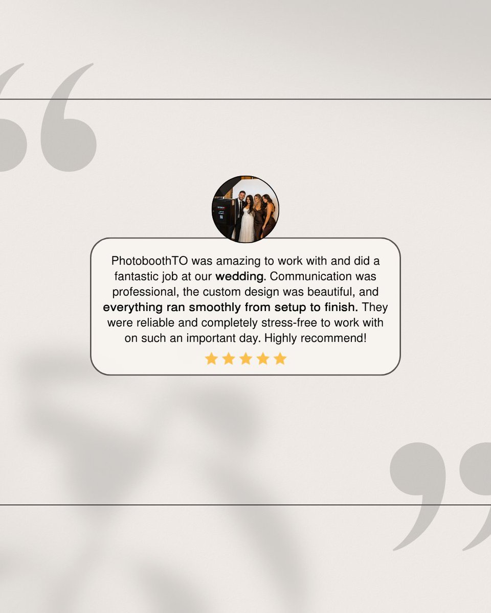 photoboothto's tweet photo. Nothing means more to us than hearing guests had an unforgettable experience 🤍

A few kind words from recent weddings &amp; events we’ve had the pleasure of being part of ✨

#PhotoboothTO #TorontoEvents #WeddingInspo https://t.co/0UqoDKcF43