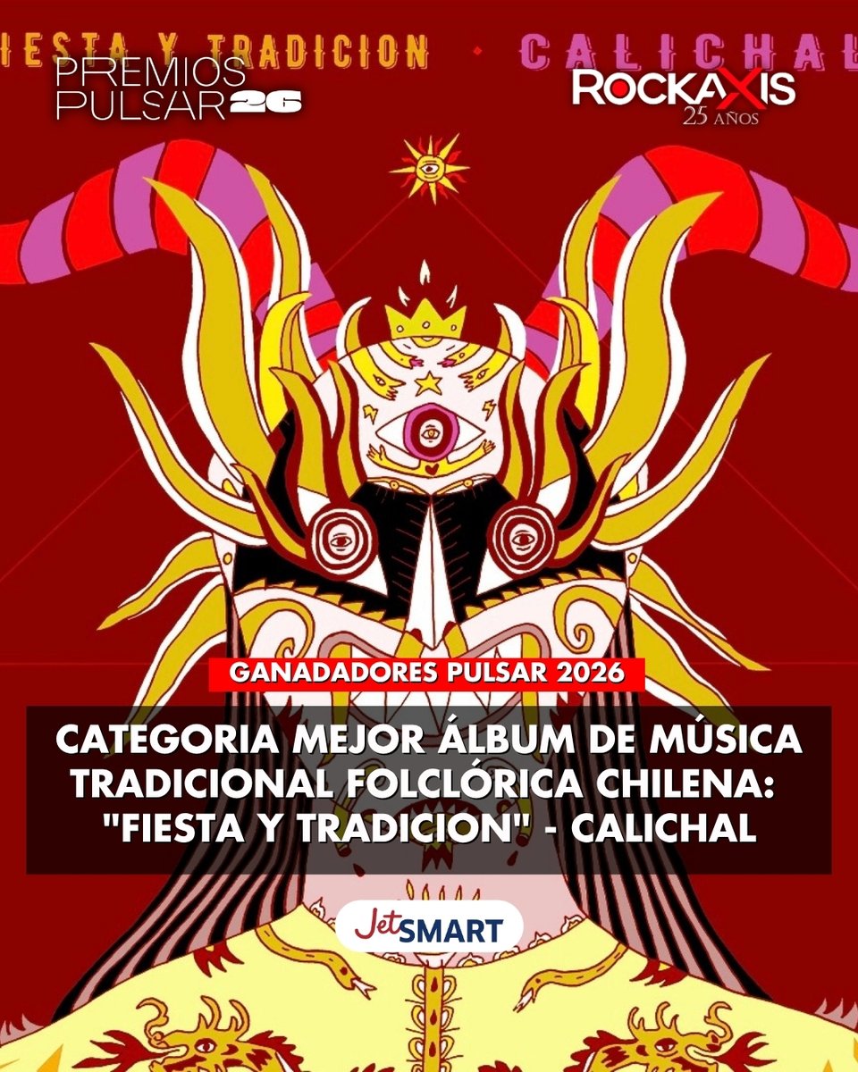 rockaxisoficial's tweet photo. 🏆 ¡Felicitamos a Calichal! 🏆

La agrupación nacional se queda con el Premio Pulsar 2026 a la categoría de Mejor Álbum de Música Tradicional Folclórica Chilena gracias a "Calichal 45 Años / Fiesta y Tradición", una obra que celebra décadas de compromiso con la preservación y difusión del patrimonio musical de nuestro país 👏

@PulsarCL / @scd_chile 

Avión oficial: @VuelaJetSMART 

Viste a Rockaxis: @LEVIS 

Apoya: @audiomusica