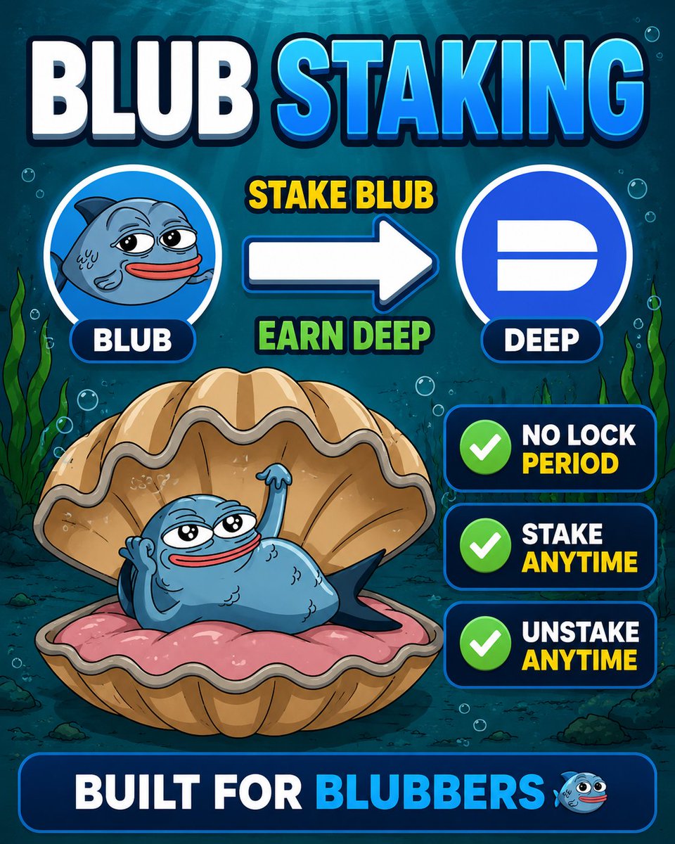 dekoppe5's tweet photo. Stake $BLUB

Earn $DEEP

No lock period.

Stake anytime.
Unstake anytime.

Simple.
Flexible.
Built for BLUBBERS. 🐟

@blubsui @SuiNetwork https://t.co/aL2qZfe5Vz