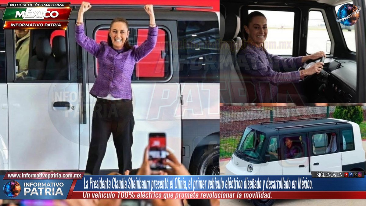 Inf_PATRIA's tweet photo. 💥 #DeÚltimaHora | #Nacional | #México | #Política | #Económia | #Tecnológia | Nuestra PresidentA @Claudiashein  presentó el #Olinia, el primer vehículo eléctrico diseñado y desarrollado en México.

¿Tú te comprarías uno? 👀🇲🇽

https://t.co/xXLneXMpAo

https://t.co/t5TXI44cjV https://t.co/bCAupznqeR
