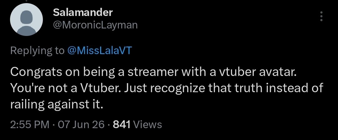 MoronicLayman's tweet photo. @MissLalaVT Where did I make that assertion? I've recognized her being a streamer with an avatar. She's not a Vtuber by definition of what you pulled up on Wiki. Lala is not exclusively a VTuber with her being a real life person. Also where did VTubers originate from? What culture? https://t.co/85SBcl12Li
