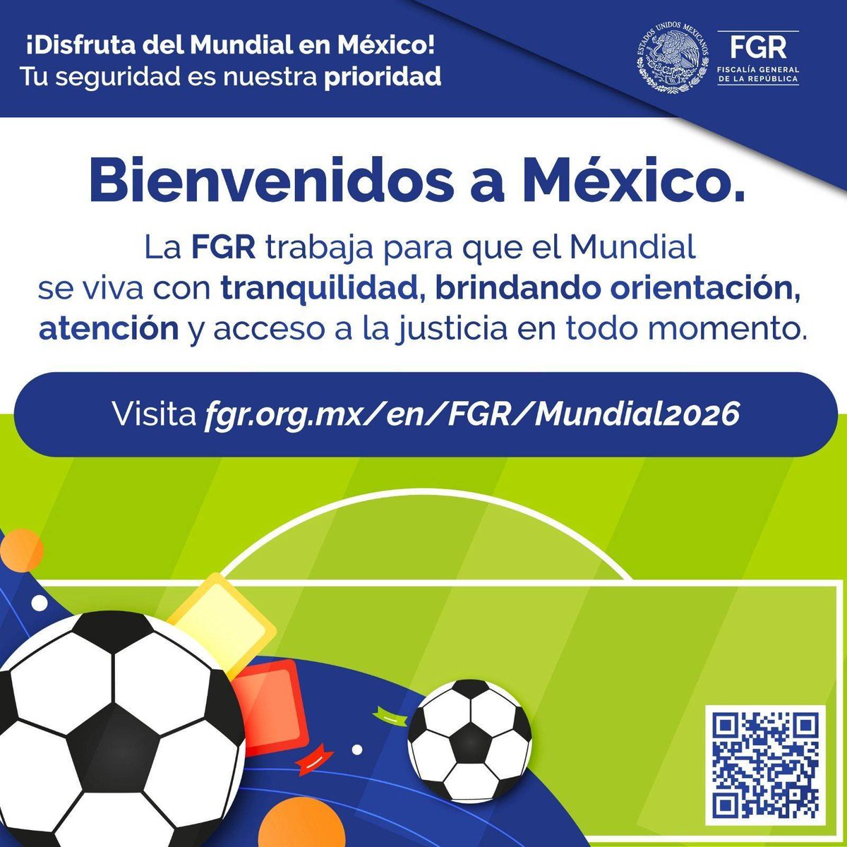 FGR_BC's tweet photo. FGR lanza micrositio de atención para el Mundial de Futbol 2026. En el marco del #MundialdeFutbol2026, #FGR implementó un micrositio web para orientar a turistas nacionales y extranjeros, atender denuncias e iniciar investigaciones por delitos federales. https://t.co/FkxvqhNzWV https://t.co/wP21KmSsfg