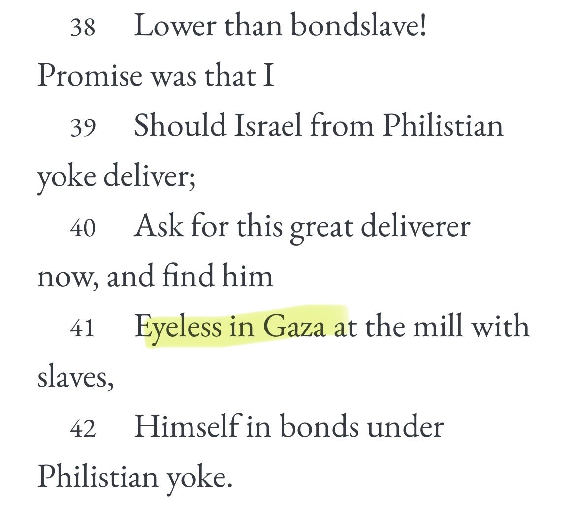 sensitive_bore's tweet photo. here (and in “the anniad”) we see brooks exploit the gaze/gauze proximity.

re: the “gaze,” the historical association of “gauze” w/gaza makes me think of samson “eyeless in gaza,” as milton put it. 

1. OED
2. samson agonistes, 1671.
3 + 4. book of judges chapter 16 https://t.co/RdrwhB00fC