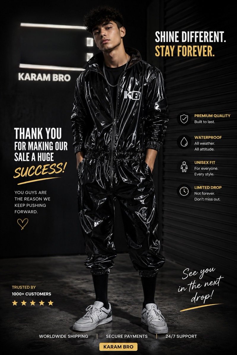 karambro1's tweet photo. 🖤 KARAM BRO
✨ Shine Different. Stay Forever.
🌍 Worldwide Shipping
🔥 New Drop Coming Soon
👇 Shop Now
#KaramBro #PVCFashion #PVCClothing
#collagensunscreenhanasui https://t.co/gBWen6Yoaw