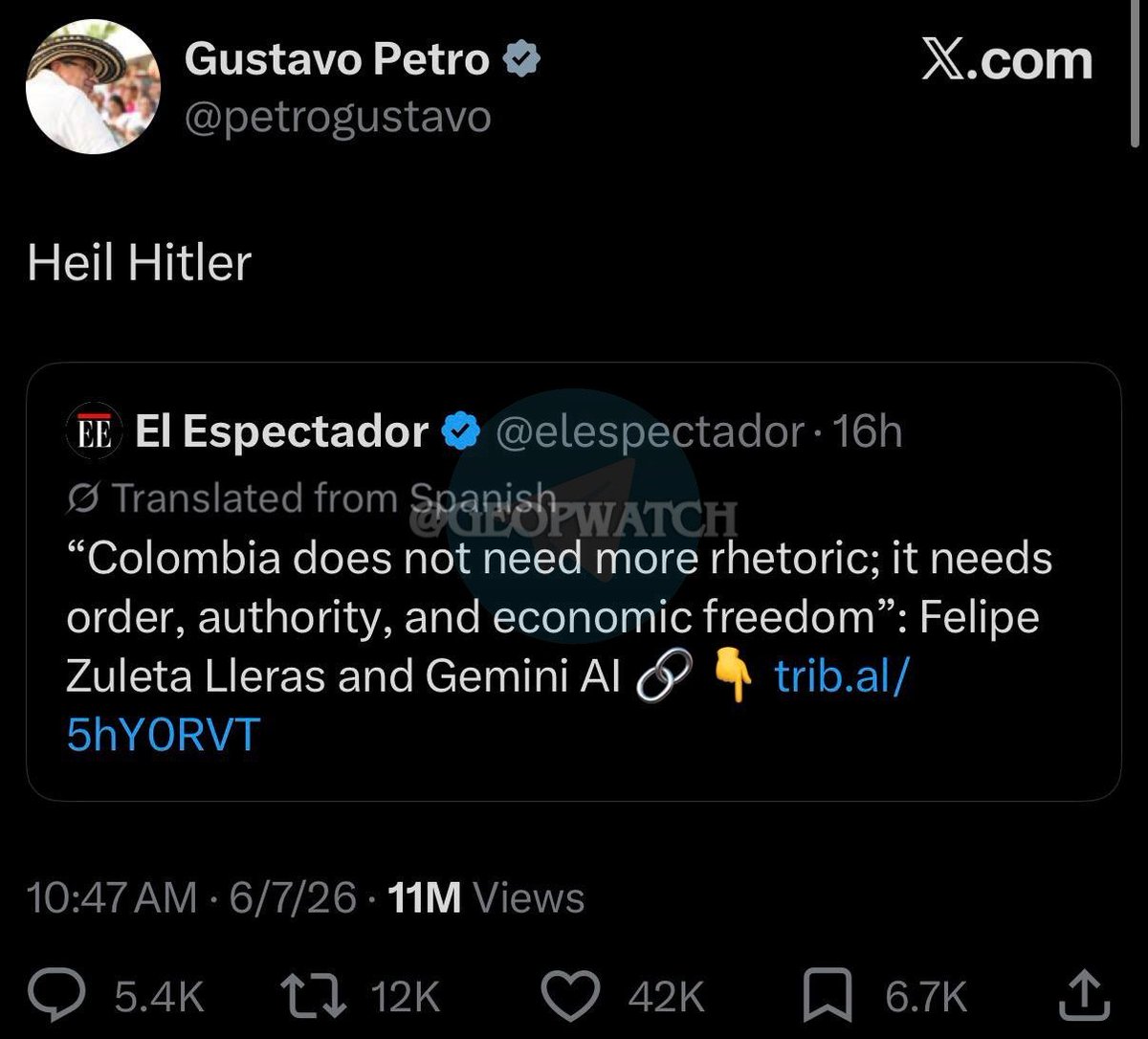 SprinterPress's tweet photo. Colombian President Gustavo Petro in response to an article critical of the Colombian left: https://t.co/4ej3B1IRNg