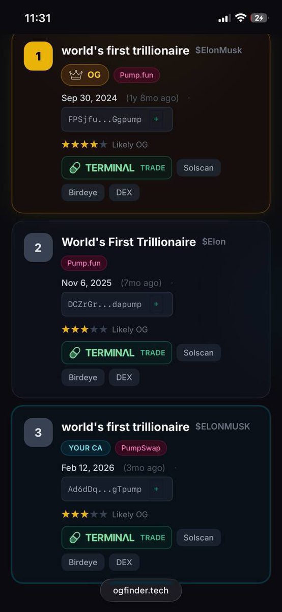 eth_taco's tweet photo. So this one is the oldest one, first deployed too. 

First deployed, Oldest First Trillionaire token about Elon Musk. 

Mod me up, lets get this out there ahead of the date.

CA: FPSjfuRHE6G8vvV12uEAkcPDWsYTtSmuFyqhzGGgpump https://t.co/gHmCxDS3fB