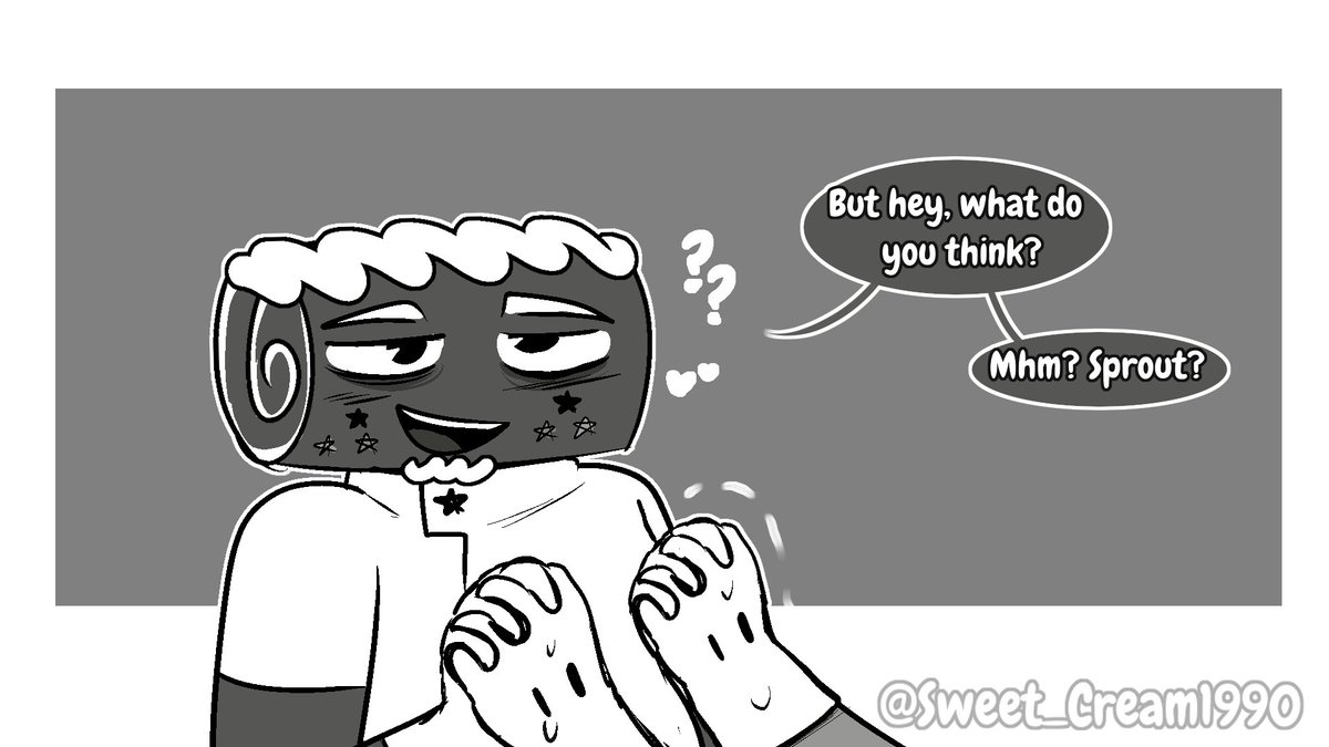 AbyCerezas's tweet photo. 🖤 Vintage Fruitcake 🤍

idk, here's a mini comic sketch of these two!
I want you to know that Vintage Sprout is a fraud. He pretends to be super serious, but he's JUST AS STUPID AS ALL THE OTHER SPROUTS 🗣️ 

#fruitcake #dandysworldart https://t.co/Dbh1MZuuE8