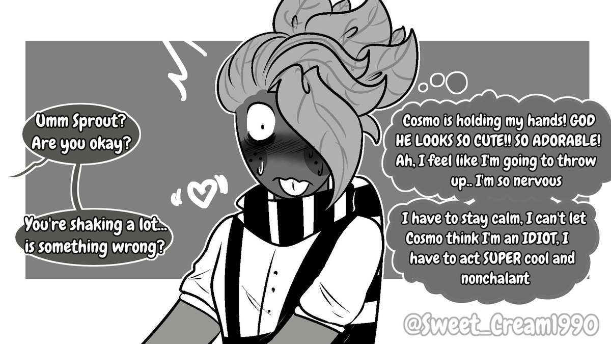 AbyCerezas's tweet photo. 🖤 Vintage Fruitcake 🤍

idk, here's a mini comic sketch of these two!
I want you to know that Vintage Sprout is a fraud. He pretends to be super serious, but he's JUST AS STUPID AS ALL THE OTHER SPROUTS 🗣️ 

#fruitcake #dandysworldart https://t.co/Dbh1MZuuE8