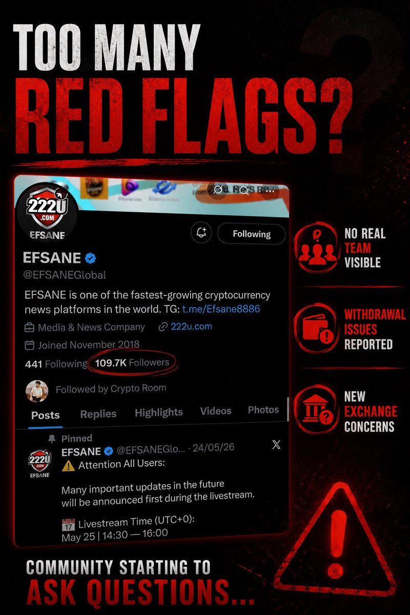 gadeproo's tweet photo. 🚨 My personal opinion on EFSANE right now… there are honestly TOOo many red flags to ignore seriously 😐,
these are the things worrying many users right now 👇
$10 usdt for every 1 efs 
Meaning 30$ for 
 3 efs withdrawal,
Most people never even heard about AuvraX before EFS. 💀 https://t.co/Ypu8aGheS7