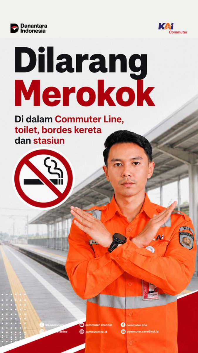CommuterLine's tweet photo. #RekanCommuters Hargai Orang Sekitar ya! Dilarang keras merokok atau vaping di dalam area stasiun dan kereta.

#KAICommuter #CommuterLine #MelayaniSepenuhHati https://t.co/Gj1HQMtZAq