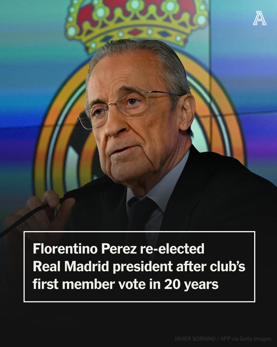 TheAthleticFC's tweet photo. Florentino Perez has been re-elected Real Madrid president after the club's first member vote in 20 years.

So what does it mean for Perez, his beaten rival Enrique Riquelme and Jose Mourinho?

Our writers answer all the key questions:
https://t.co/edzBNzFgSj https://t.co/CEWJ02rHTU