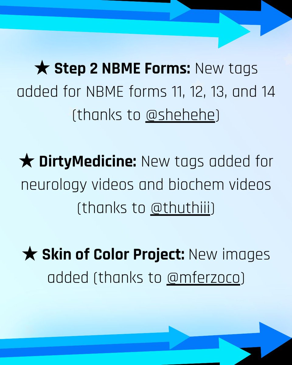 AnKingMed's tweet photo. New tags (tons and tons of new ones for Step 2 NBME forms!), images, and other improvements are now live including: DirtyMedicine, Pixorize, Sketchy, Bootcamp, and more.
Download the AnKing Step Deck at https://t.co/j5j3ON58bE
#AnKing #AnkiHub #MedSchool #USMLE #Anki #StepDeck https://t.co/DOsnih5XUc
