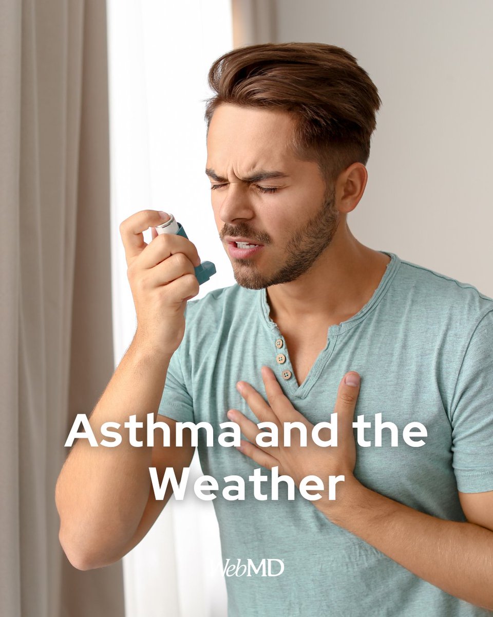 WebMD's tweet photo. Does the weather affect your asthma? Find out how heat, cold and thunderstorms can make it hard to breathe -- and what you can do about it. https://t.co/uDAIyWB5a7 https://t.co/WfZr7WibAG
