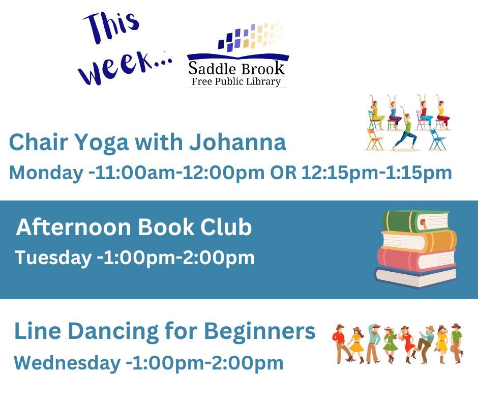SaddleBrookLib's tweet photo. We have a lot going on this week for adults. https://t.co/V6ktzqlzYe