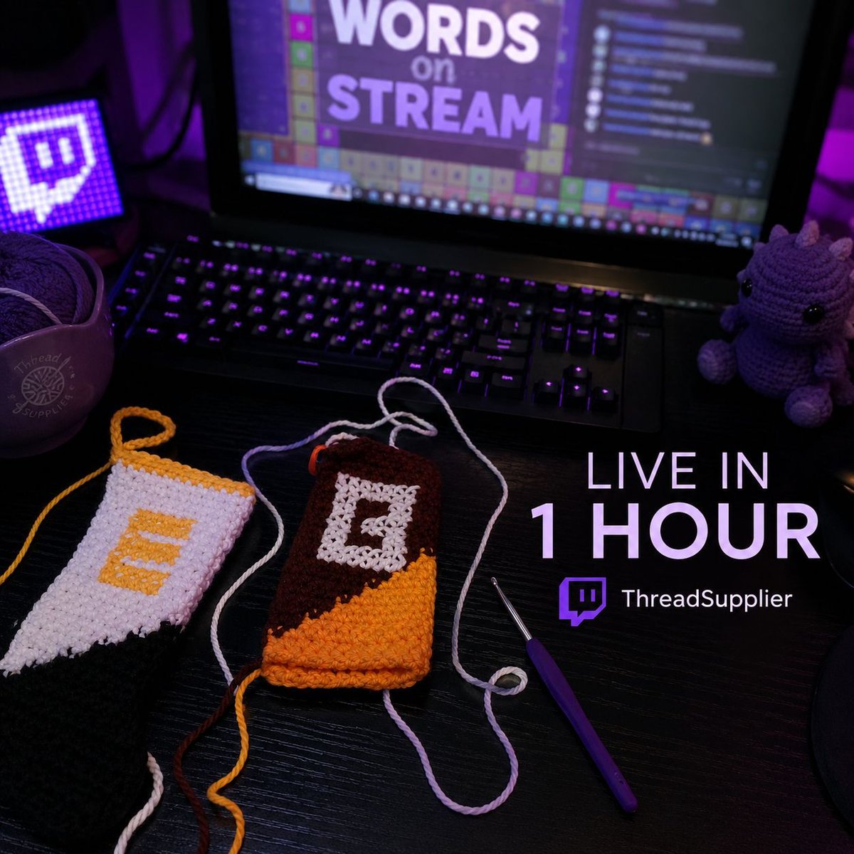 HookerAddicT7's tweet photo. ✨ LIVE IN 1 HOUR ✨

💜 Sub Sunday is back!

Tonight we're finishing the last stocking for a special community commission, hanging out with chat, and maybe a little Words On Stream chaos 👀

🕣 8:30 PM EST
🎮 https://t.co/5Pgn5aY3HD

#SubSunday #Crochet #ThreadSupplier https://t.co/mutkVBgF4M