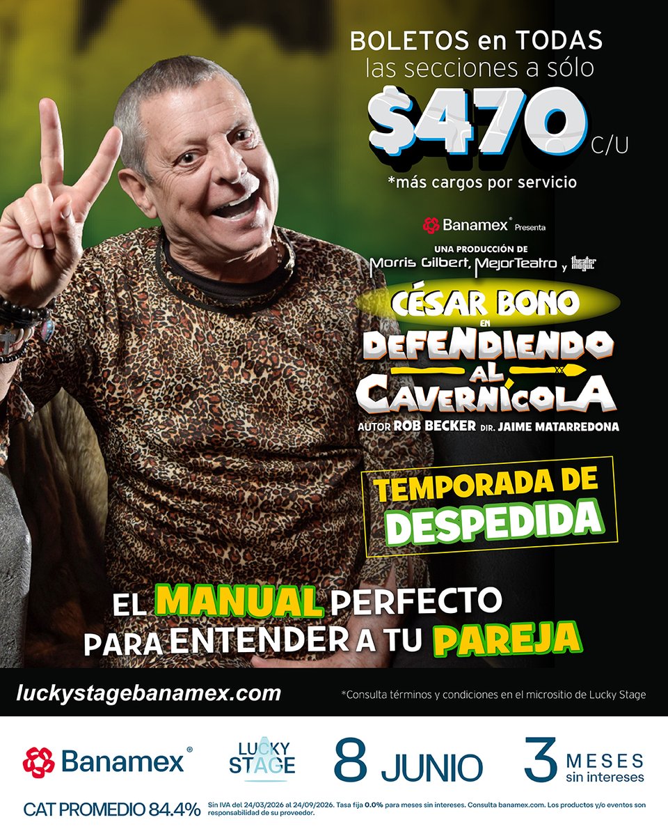 DefendiendoAl's tweet photo. Caza ahora los beneficios exclusivos que @banamex tiene para ti y ven a descubrir los secretos del manual para entender a tu pareja en #DefendiendoAlCavernícola.

🍀 Lunes de #LuckyStage
🤍 #ExperienciasBanamex
✅ Boletos a $470.00 c/u
🎟️ https://t.co/IC59Ewn2w2 https://t.co/if8hQY4evS