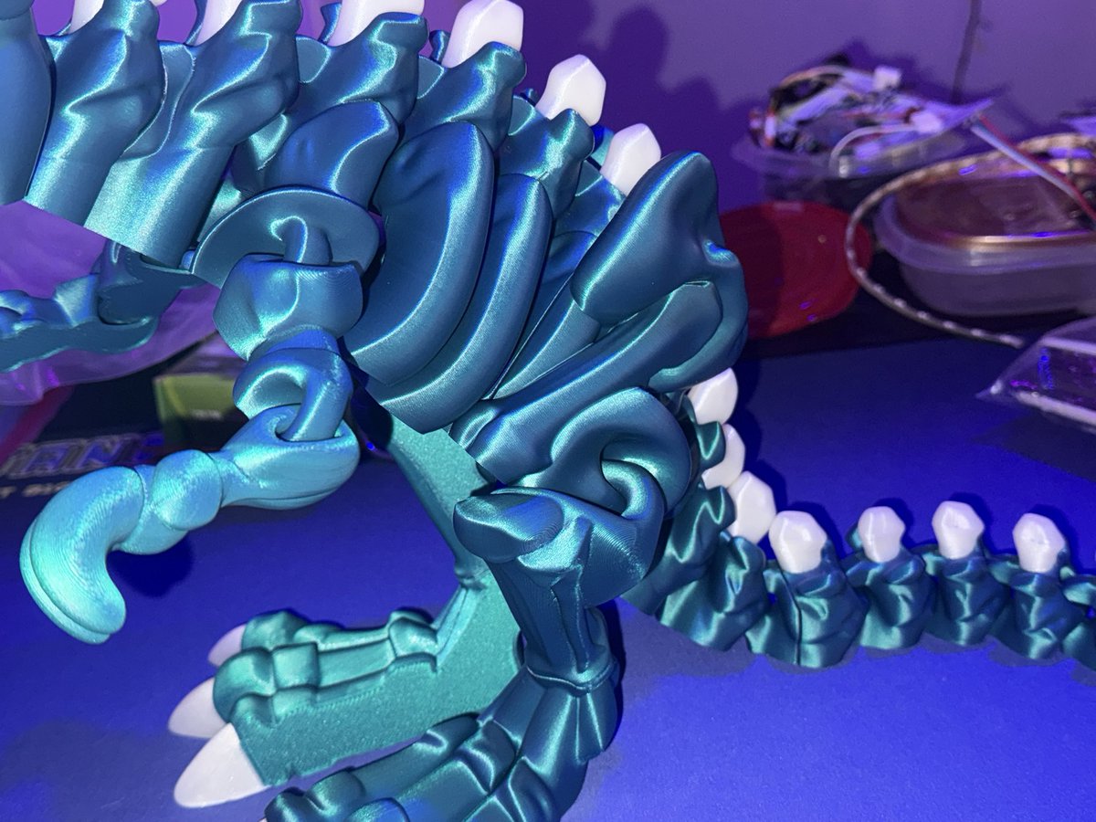 B1G_Jano's tweet photo. When your brother in law’s nephew sends you a TikTok of a @FlexiFactory T-rex skeleton, you make him one! 

This was such a fun model to make and his reaction when he saw the size was awesome! 

Printed in @Polymaker_3D starlight Neptune and Celestial White PLA

#hotmakes https://t.co/79jhQPl1vn